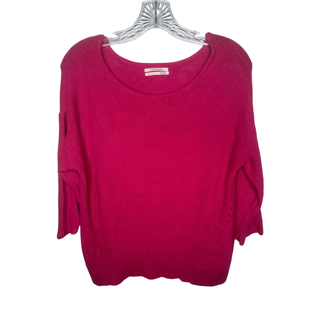 Anthropologie Sweater Knit Top Fuchsia Pink 3/4 Sleeve Casual Pullover‎ Size S
